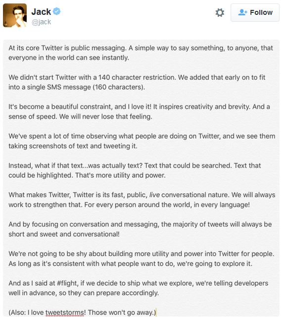 Long form tweet by Jack Dorsey